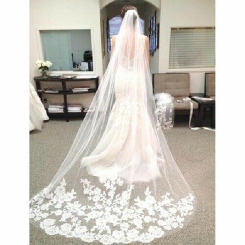 3M Elegant Long White/ivory Lace Edge Cathedral Length Bridal Wedding Veil