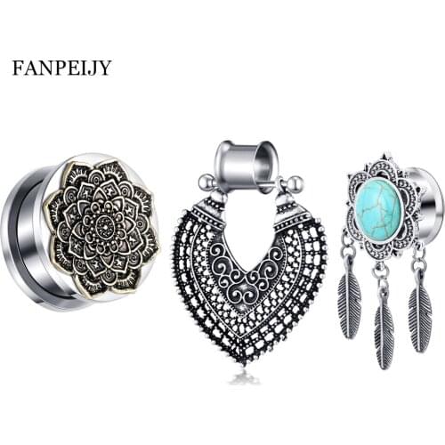 Fanpeijy 3 Pair Woman Piercing Ear Plugs Gauge Dangle Earring Tunnels Stretchers Sexy Body Jewelry Mix 3 Style Piercing kits