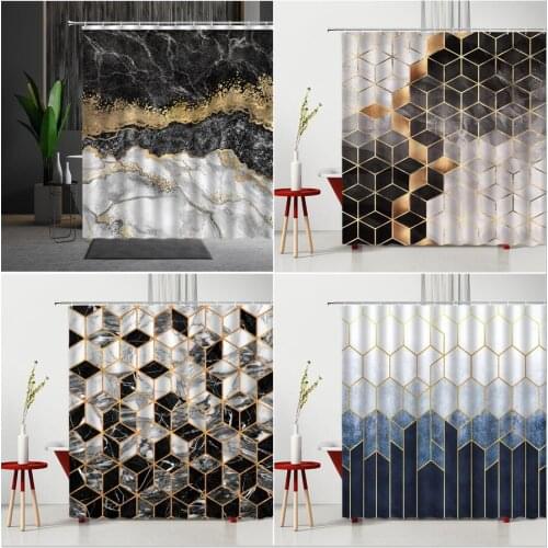 Geometric Marble Stripe Shower Curtains Waterproof Polyester Fabric Home Bathroom Household Products Bathtub Decoration