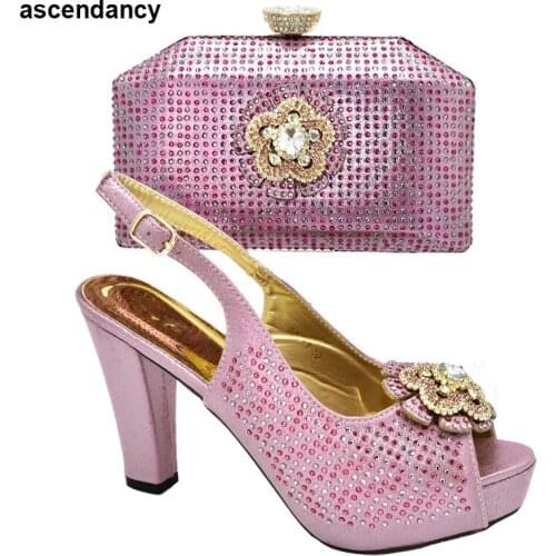 Italian Matching Shoe and Bag Set for Wedding Ladies Italian Shoes and Bag Set Decorated with Rhinestone Party Shoes and Bag Set