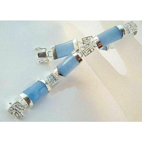 Pretty Natural Blue Jade Gemstone Fortune Lucky Link Bracelet