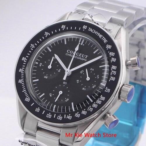 Corgeut 40mm VK Quartz Mens Watch Sport 24 hours Multifunction Chronograph Clock Stainless Steel Business Waterproof Watch Men