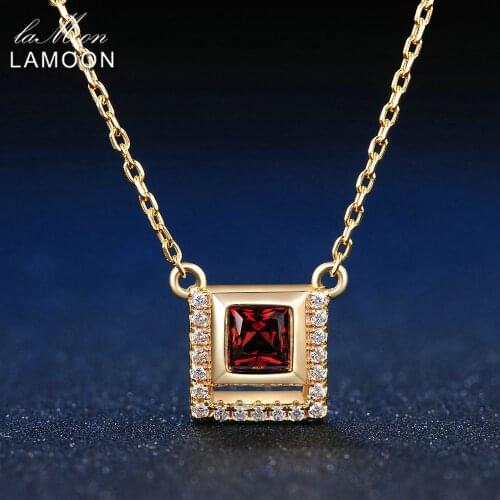 LAMOON Square 4mm 0.25ct 100% Natural Red Garnet 925 Sterling Silver Jewelry Chain Pendant Necklace S925 LMNI020