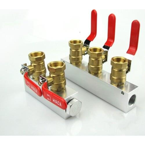 With Brass Ball Valves 1/2" BSP Female 27x36mm 2-10 Ways 4-12 Ports Solid Aluminum Pneumatic Manifold Air Distribution Block