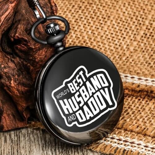 Worlds Best Husband and daddy Special Anniversary Gift For Father Practical Pocket Chain Watch Black Quartz Dial Pendant Clock