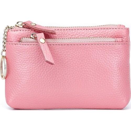 Mini Genuine Leather Wallet Famale Ladies Women Zipper Solid Color Leisure Lichee Pattern Square Wallet Purse Card Holder 2021