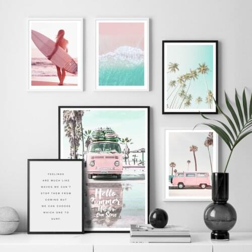 Sea Surf Beach Coconut Tree Car Landscape Wall Art Canvas Painting Nordic Posters And Prints Wall Pictures For Living Room Decor