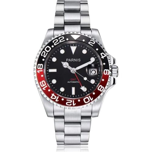 Men wrist watch,mens automatic watches PARNIS GMT luxury man self wind mechanical wristwatch waterproof clock sapphire timepiece