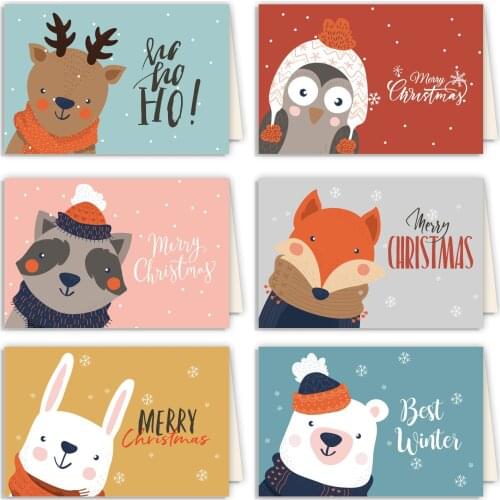 Set Christmas Card Folding Flat Card 6 Sets With Envelope Greeting Card Business Birthday Teachers Day Universal Card