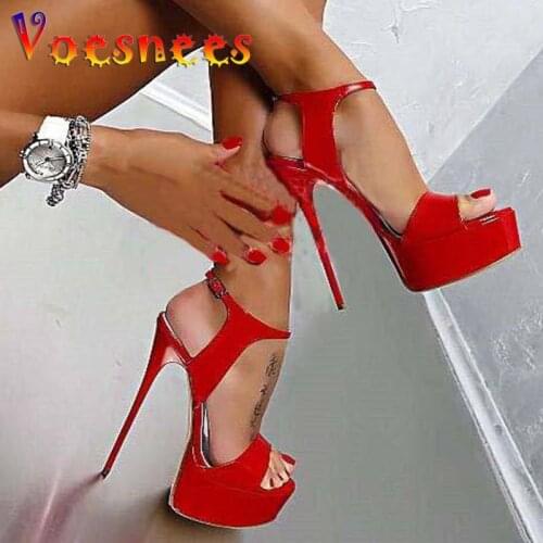 2019 New European and American Sexy high-heeled 16cm Woman Sandals Waterproof Open-air Club Nightclub Female Shoes 4 Color