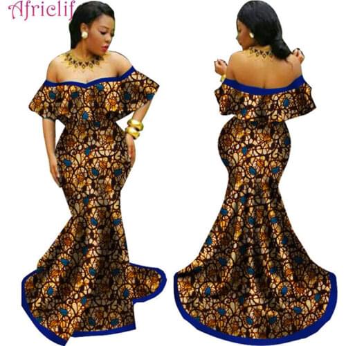Summer Dashiki African Wax Print Dresses for Women Strapless Party Vestidos Mermaid Dresses Women Clothing WY2411