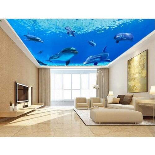 Ceiling murals wallpaper Blue Dream Underwater World Dolphin ceiling 3d mural wallpaper ceiling