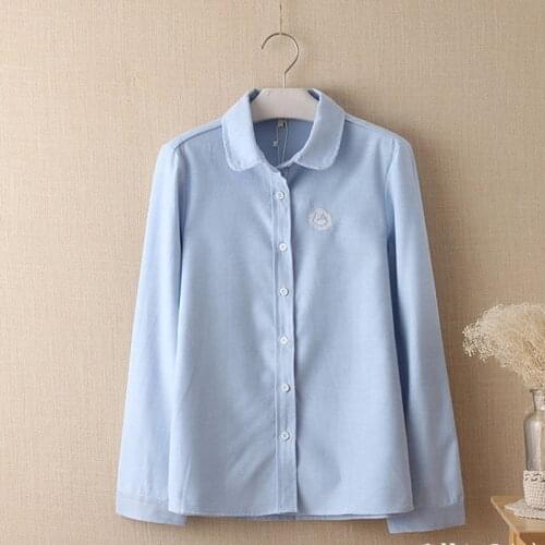 Swan embroidery shirt collar long-sleeved shirt new literary small and pure and fresh shirt