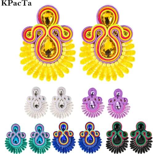 New Design Soutache Ethnic Handmade Earrings Jewelry Female Big Crystal Decoration Drop Earring Clothe Personality Accessories