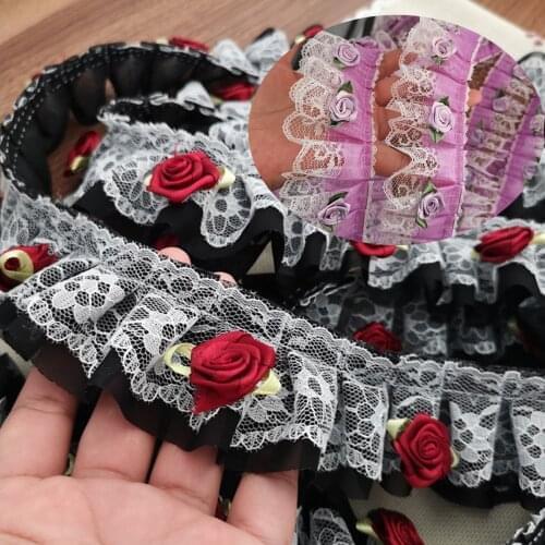50CM Rose Flower Ruffle Lace Trim Chiffon Pleated Frill Ribbon DIY Sewing Craft