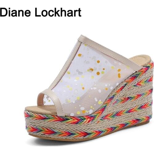 Platform slippers women open toe wedges sandals ladies summer high heels air Mesh shoes big size flip flops zapatos mujer Slides