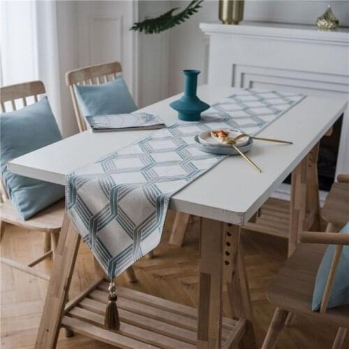 Modern Minimalist Jacquard Table Runner Two-color Diamond Tassel Pendant Dining Table Cloth Tablecloth Tea Table Fabric Decor