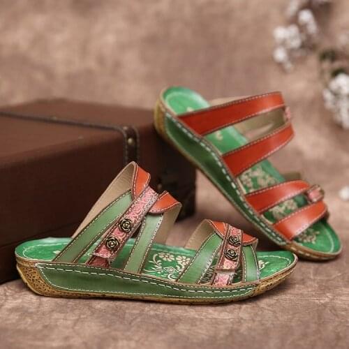 Large Size Fashion Woman Slippers Summer New Ethnic Style Ladies Slippers Cross-over Flat-bottomed