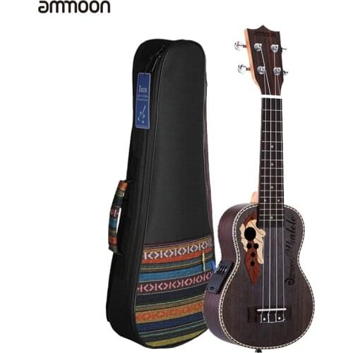 Ammoon Spruce Ukelele 21" Ukulele Acoustic Ukelele with Ukulele Bag 15 Fret 4 Strings Musical Instrument with Built-in EQ Pickup