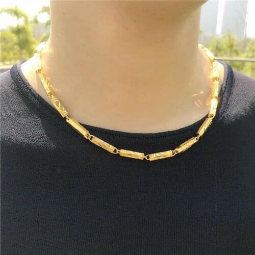 Vintage Hexagonal Column Geometric Patterns Link Chain 24K Gold Retro Carved Chain Necklace Wholesale Male Man Woman