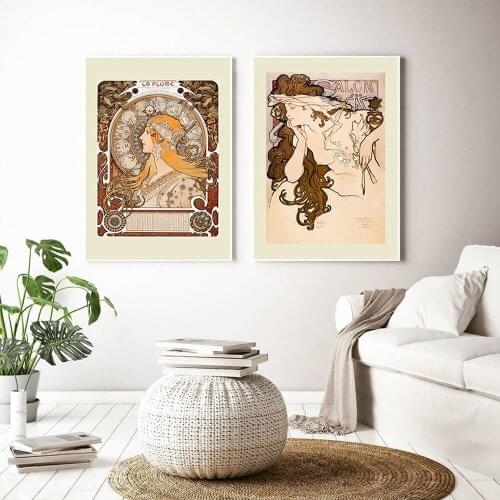 Alphonse Mucha Canvas Posters and Prints Vintage Woman Canvas Painting Art on The Wall Pictures for Living Room Home Decor
