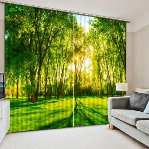 Green curtains Scenery Beauty Digital Photo Printing Blackout 3D Curtains for Living Room Bedding Room Hotel forest curtain