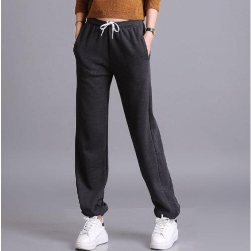 Autumn winter new plus size loose velvet sports pants women thick straight student pants