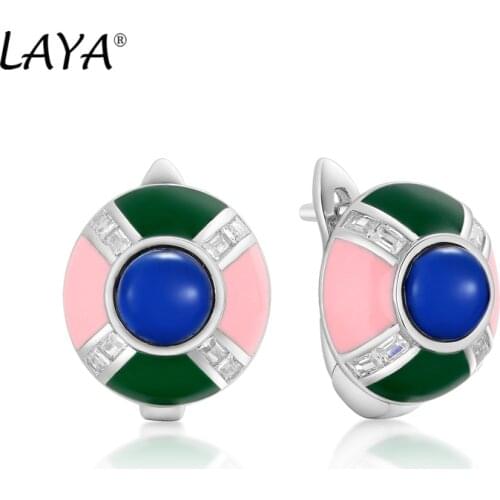 Laya Silver Earrings For Women Pure 925 Sterling Silver Retro Style High Quality Zircon Created Crystal Glass Enamel Jewelry
