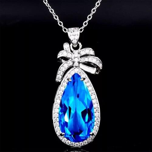 New Luxury S925 Jewelry Charm Bow Water Drop Pendant Necklace Inlay AAA Cubic Zirconia Womens Wedding Party Exaggeration Chain