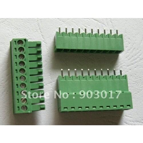 20 pcs 10pin/way Pitch 3.81mm Screw Terminal Block Connector Green Color Pluggable Type with pin