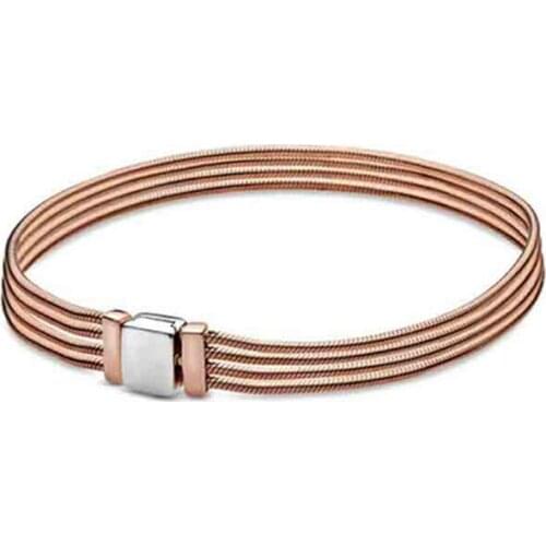 2020 NEW 100% 925 Sterling Silver Rose Reflexions Multi Snake Chain Bracelett Fit DIY European Original Fashion Girl Jewelry