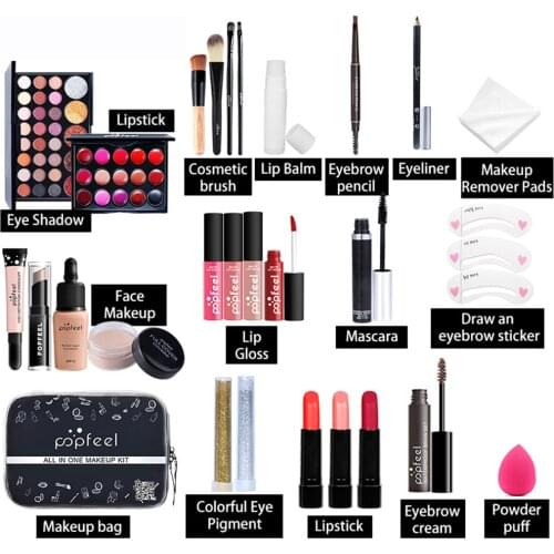 30Pcs Makeup Set Lipstick Eye Shadow Eyeliner Lip Gloss Liquid Foundation Concealer Makeup Spray Makeup Brush Free Cosmetic Bag