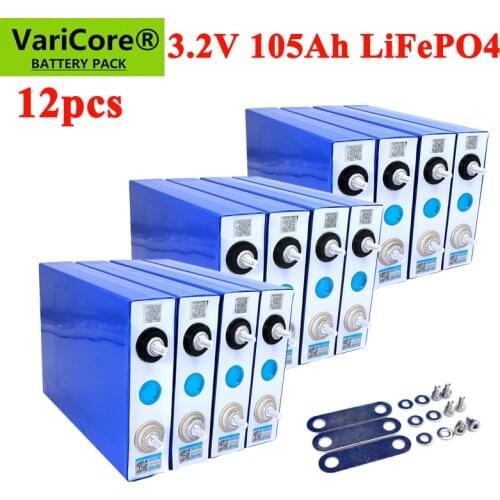 12pcs 3.2V 105Ah LiFePO4 battery pack Lithium iron phospha DIY 12V 24V RV Motorcycle Electric Car Solar Inverter Boat Batteries