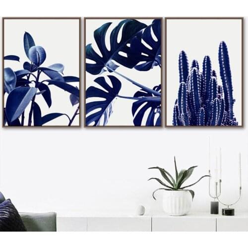 Blue Leaf Monstera Cactus 5d diy diamond painting full square round Diamond Embroidery Mosaic puzzle Triptych specialsZP-3802