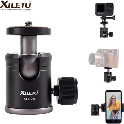 XILETU MT26 Aluminum Metal Mini 360 Degree Tripod Ball Head Panoramic Head 1/4 Screw For Canon Nikon DSLR Sony GoPro Cell phone