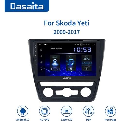 Dasaita 10.2" 4GB+64GB Android 10.0 One Din Car Radio for Skoda Yeti 2009-2017 Auto with Carplay DSP GPS Navigation Support AHD