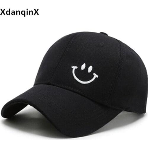 Black Cap Cartoon Smiley Embroidery Baseball Cap Mens Hip Hop Hats Snapback Cap Adjustable Size Womens Hat Couple Sports Caps