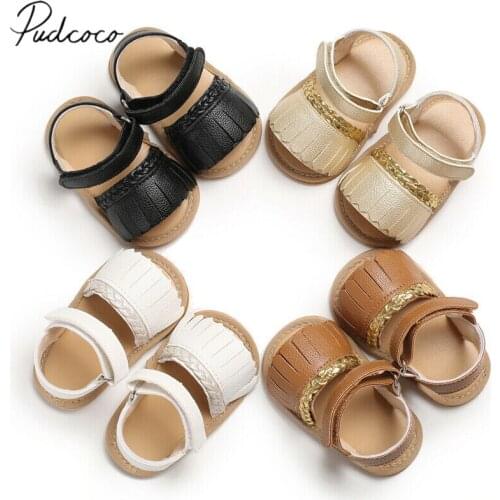 Pudcoco Baby Summer Sandals Newborn Infant Baby Girls Boys Tassel Sandals Solid Hold Leather Soft Anti Slips Shoes Kids 0-18M