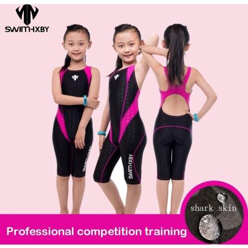 HXBY Childrens Swimsuit For Girls Competitive Training One Piece Swimwear Female Professional Girl Swimsuit Kids Swimming Suit