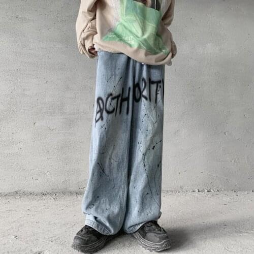Gothic Straight Loose Jeans Men Retro High Street Oversize Casual Denim Trousers Harajuku Washed Hip Hop Jean Punk Pants Boys