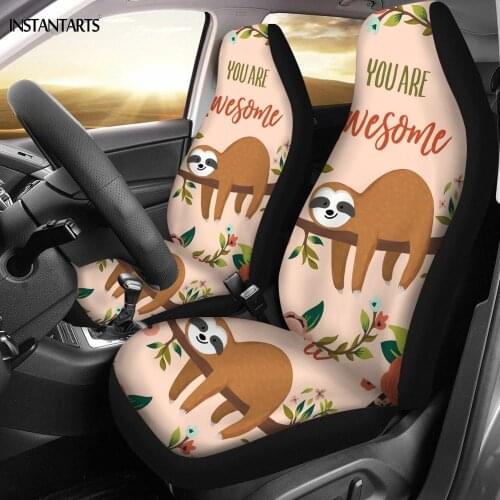 INSTANTARTS Cute Cartoon Animal Sloth Print Seat Cover For Car All Year Use Car Interior Protector Breathable Car Cushion Covers