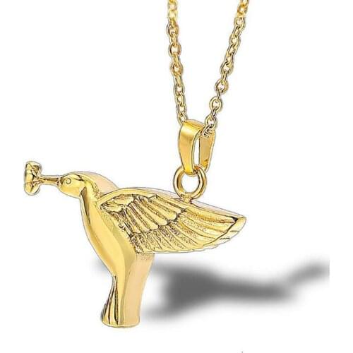 Stainless Steel Hummingbird Animal Gold Wings Cremation Urn Ash Pendant Necklace Fashion Jewelry Gift For Him with Chain