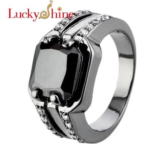 Luckyshine AAAA Unisex Black Onyx Gems Rings White Cubic Zirconia Silver Rings Party Holiday Christmas Gifts Rings