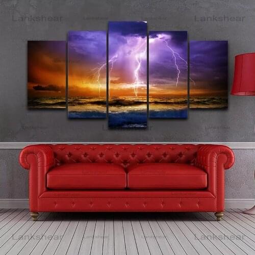 New Pictures Hd Modular Poster 5 Piece Sea Lightning Modern Wall Art Canvas Painting Living Room Canvas Arts Fashion Prints