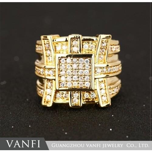 New Hot Selling Rhinestone Gold Color Cubic Zirconia Gem Rings Luxury Big Size Beauty Wedding Gold Ring