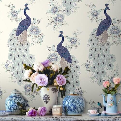 Beibehang papel de parede Southeast luxury peacock embroidery simulation Figure mosaic wallpaper bedroom living room wallpaper