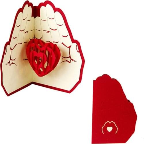 Carte de voeux 3D Pop Up Love In Hands Anniversaire Bonne chance Valentine Noël