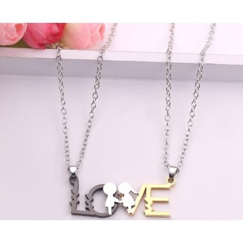 "Love" Letters Pendant Heartbeat Love Couple Necklace Stainless Steel Fashionable and Refined Couple Jewelry Gift
