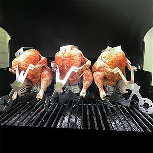 Stainless Steel Roster Chicken Stand With Beer Can Holder American Motorbike Motorcycle Grill BBQ Rack Shape Roaster Rack Stand