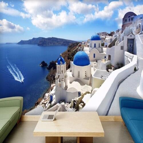 Custom 3D Photo Wallpaper Greece Aegean Mediterranean Large Murals Living Room Bedroom Non-woven Mural Wallpaper De Parede 3D